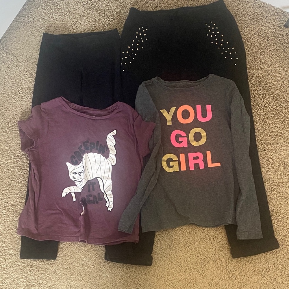 Graphic Tees and Black Pants Set girls size medium/ 8